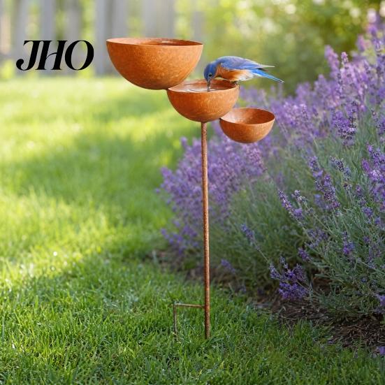 Vintage Bronze Bird Feeder 3 Tiered Cascading Rain Catcher Bath, Metal Garden Stake Water Adjustable Bowl Feeder, Outdoor Pollinator Watering Station