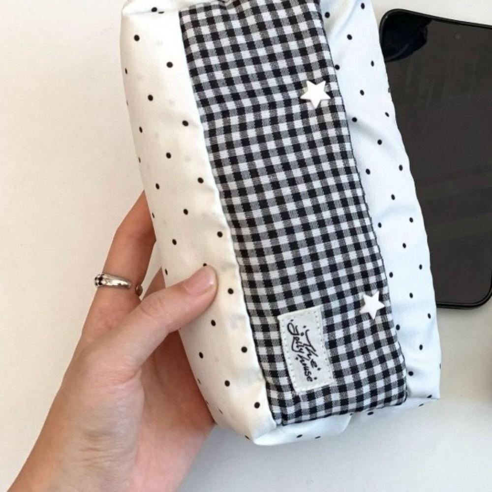 Polka Dot Star Plaid Cloth Pencil Case Large Capacity Pen Storage Bag Handheld Pencil Bag  Student
