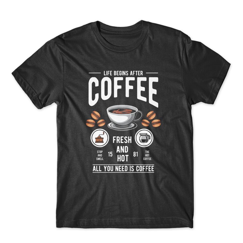 Life Begins After Coffee T-Shirt Mens Womens Tees Top 100% Cotton Premium Tee NEW