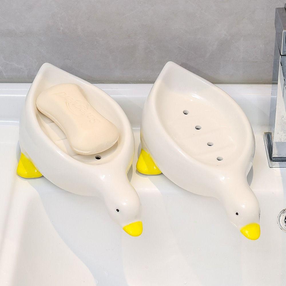 Yellow Duck Shape Soap Dishes Drainable Soap Holders Drain Box Soap Box Kitchen