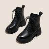Leather Boots  Autumn and Winter New Versatile Washed Cowhide Retro Fashion British Style Thick Soled Boots for Women