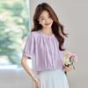 Summer Thin Pleated Design Bubble Sleeves Loose and Versatile Small Casual Shirt Women