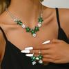 3PC Women's Fashion Zircon Series Green Flower Necklace Earrings Zircon Set Suitable for Wedding, Party, Festival Gifts-8581
