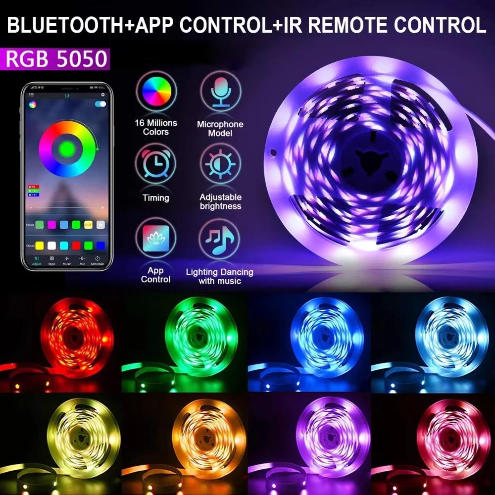 Светодиодная лента RGB 5 В – SMD 5050 Bluetooth Music Sync, 24-кнопочный пульт дистанционного управления, гибкая лампа для телевизора, спальни, рождественского домашнего декора