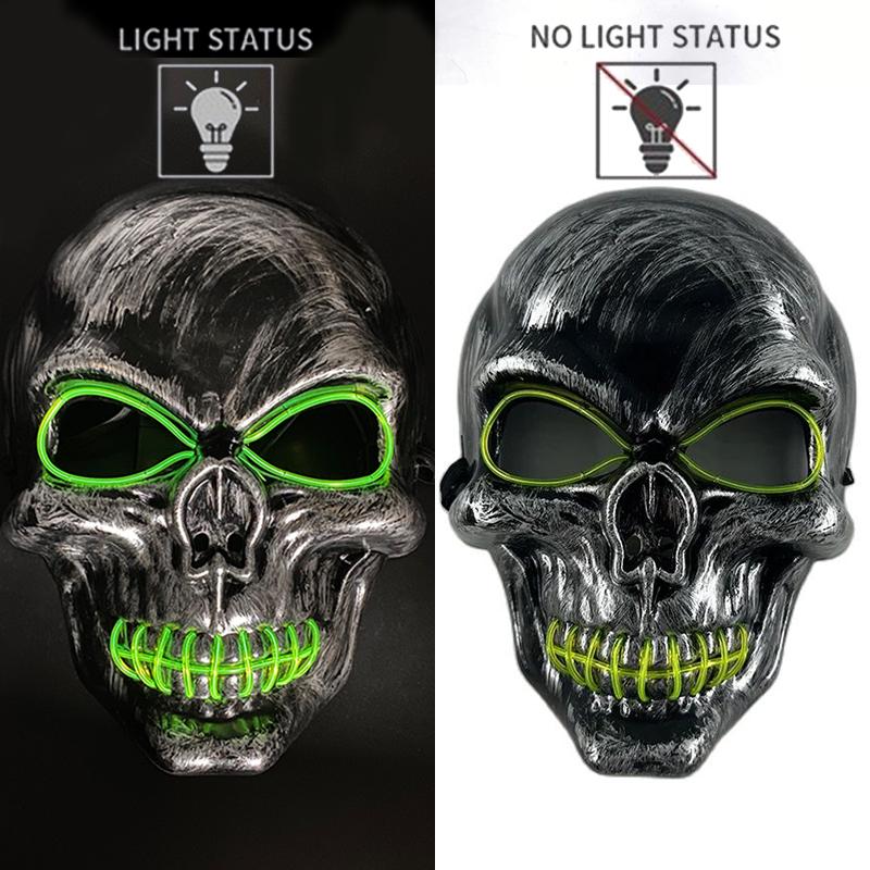 Skull Full Face Mask Halloween Cosplay Horror Luminous LED Mask 10 Single Color for Choice Party Glow Mask