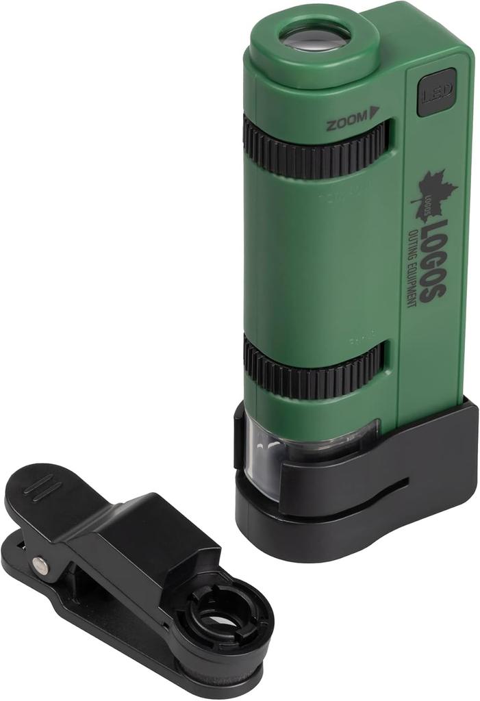 KENKO LOGOS Handheld Microscope with Smartphone LED and Neck Adapter, 120-240x Magnification, Light, Strap, Green, LK-ST240