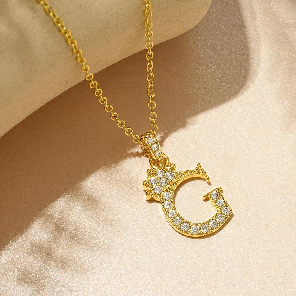Gold-Plated Zircon Crown Letter Pendant Necklace - Women's Versatile Choker