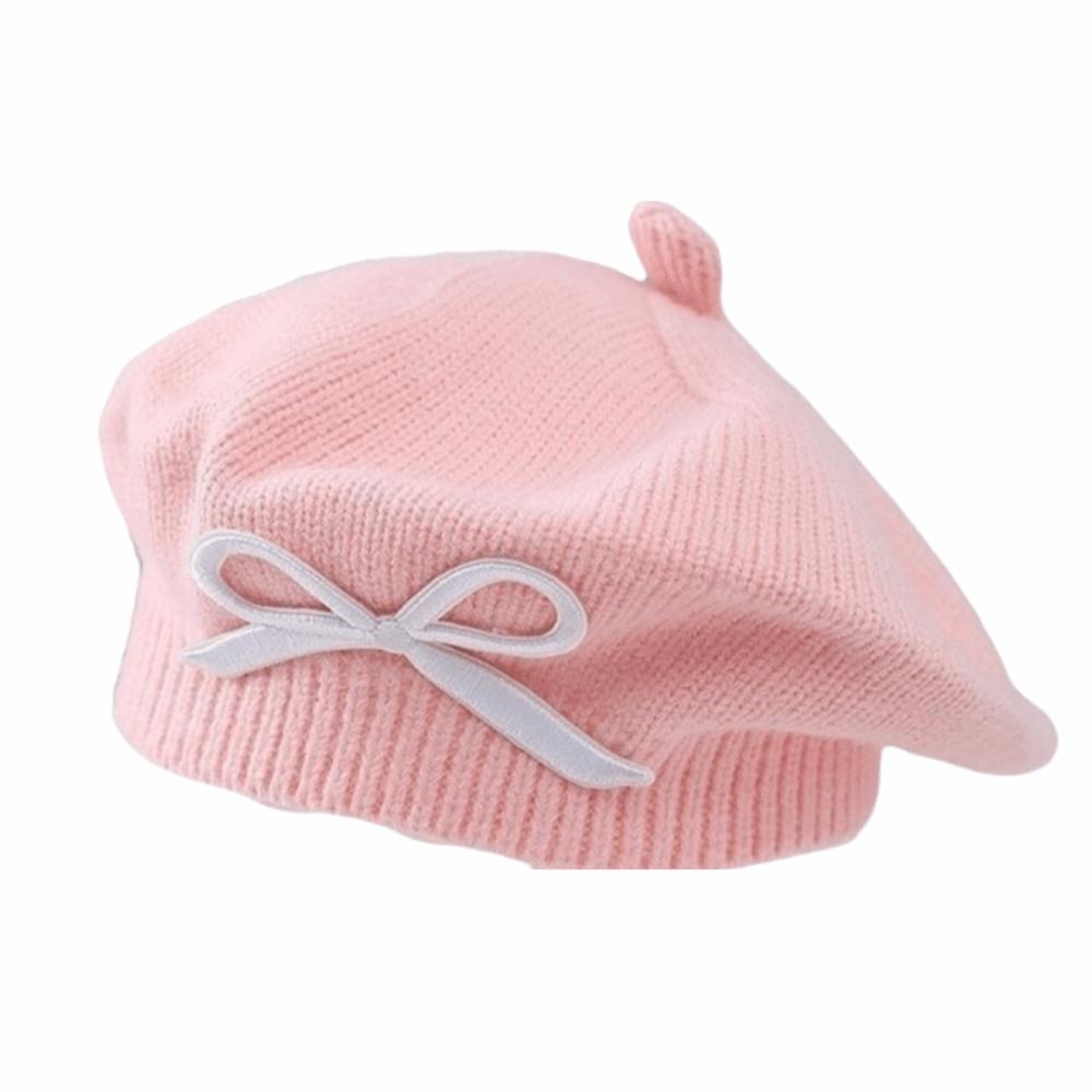 Elastic Bow Embroidery Painter Hat Warm Beanie Cap Daily Wear Children Knitted Beret Gift