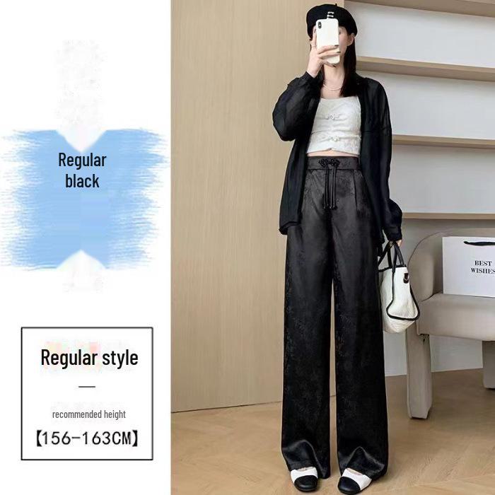 Весна/Лето 2024 Женские брюки с высокой талией из атласного жаккарда с широкими штанинами