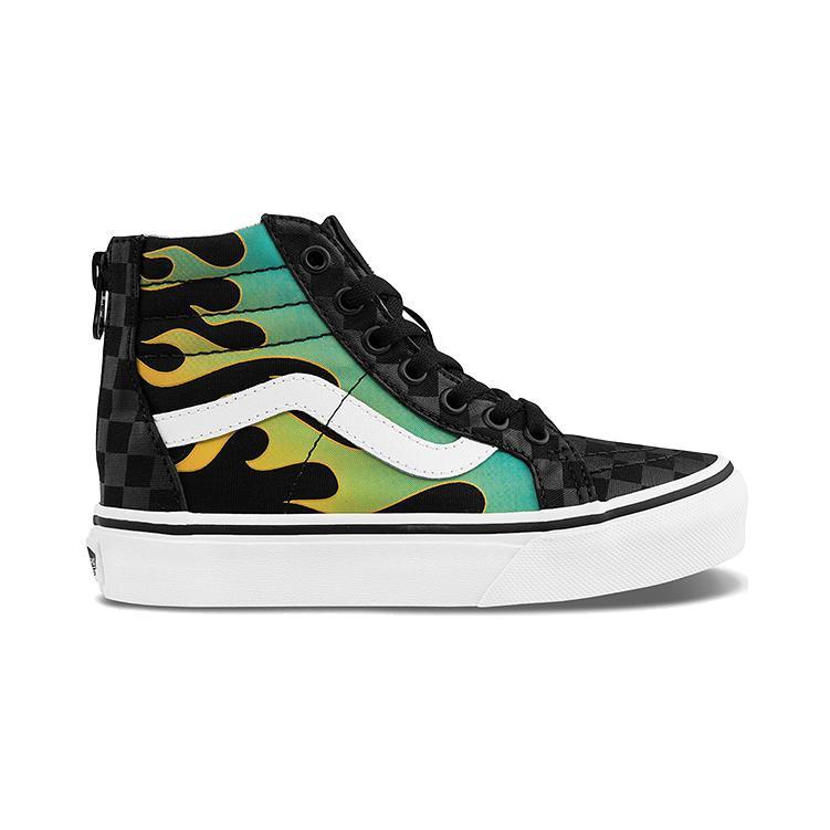 Vans Sk8 Zip High Top Kids Skate Shoes Flame Black Kids Sneakers VN0A4BUXESY
