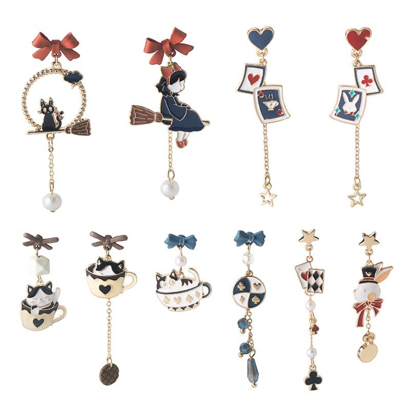 Милые и креативные серьги, 5 пар мультяшных асимметричных серег
