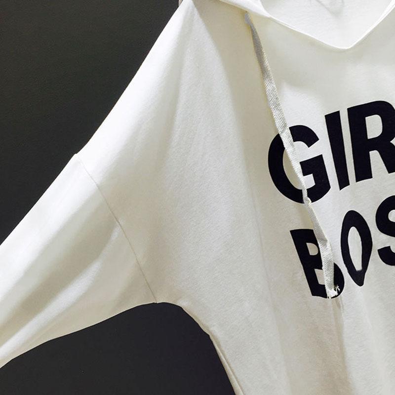 Осенне-зимний корейский свитер, женская футболка с длинными рукавами, пуловер с капюшоном, свободная рубашка средней длины с летучей мышью