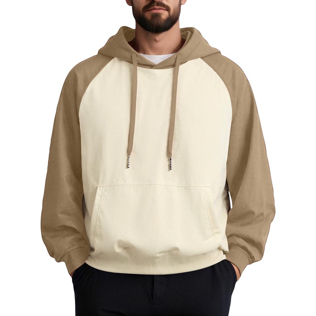 Unisex Casual Drawstring Hoodies Colorblock Raglan Sleeve Sweatshirts