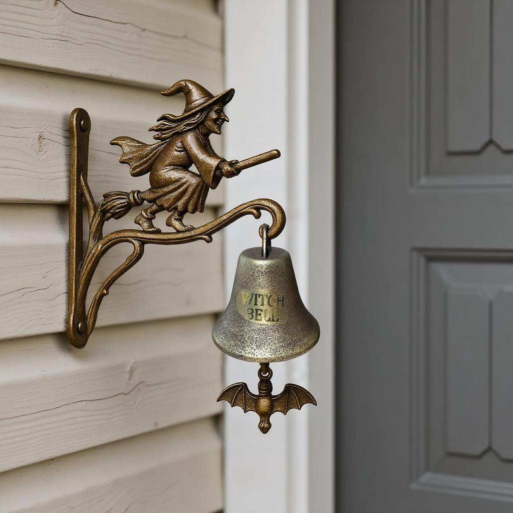 Halloween Vintage Witch Doorbell Gothic Metal Witch Hangable Garden Decor Outside Doorbell For Cottage Porch Entrance