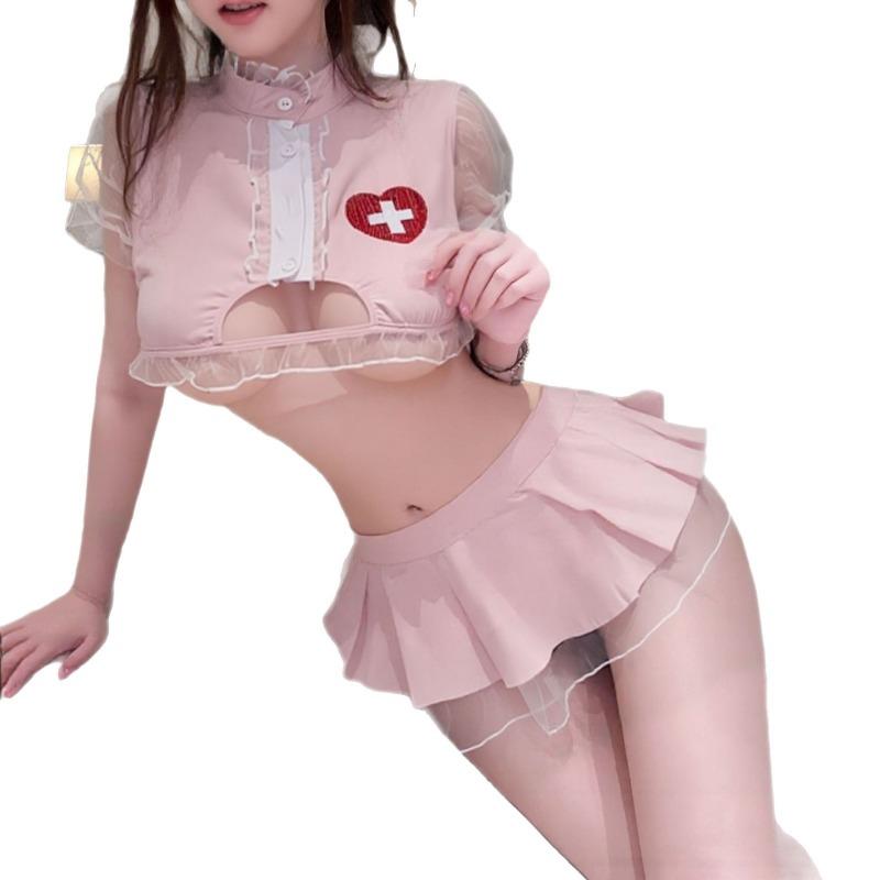 Sex Underwear Large Size Pink Sexy Nurse Uniform Cosplay Hollow Woman Free Passion Pure Desire Suit