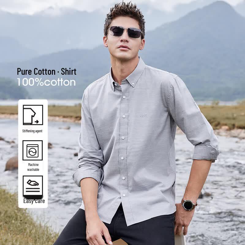 Jeep Мужская рубашка с длинным рукавом в стиле business casual, 100% хлопок