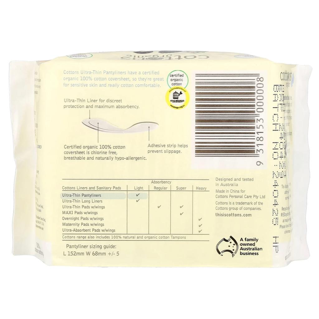 100% Натуральный Хлопок Покрытия, Ежедневные Прокладки, Ультратонкие, 24 Прокладки