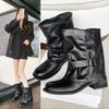 American Retro Thick Heel Short Boots Women's 2025 New Pleated Design Stacking Boots Black British Martin Boots