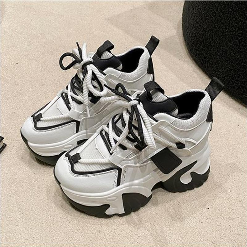 Весенне-осенние женские массивные кроссовки, кожаная повседневная обувь на скрытом каблуке 10 см, женская спортивная обувь на высокой платформе с кристаллами, женская спортивная обувь для папы