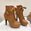 Мода Тонкие Каблуки Лодыжка Современные Ботинки Весна/осень На шнуровке Женская Обувь в Распродаже 2024 Бренд Высокий Каблук Круглый Носок Новинка Женские Ботинки
