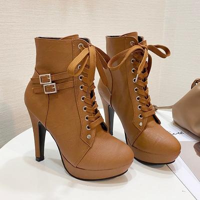 Ботильоны на тонком каблуке, современные, весна/осень, женская обувь на шнуровке, распродажа 2024 года, брендовые женские ботинки с высоким каблуком и круглым носком