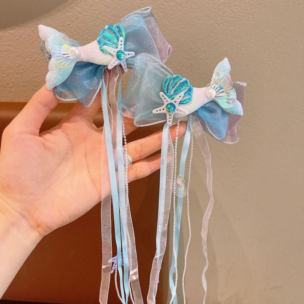 Children's Ribbons Hairpin Mermaid Barretes New Bow Hair Clips Hair Accessories