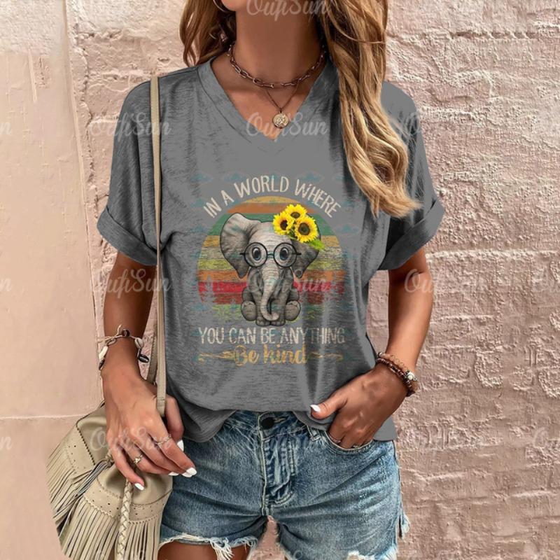 Women's T Shirt Fashion Butterfly Pattern Print Summer Short Sleeve Oversized Clothing Street Casual V Neck Female T-Shirt