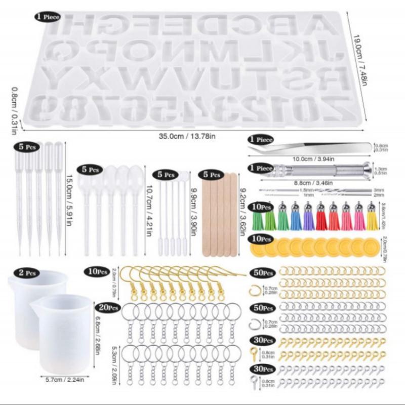 186 Pieces Silicone Resin Casting Molds Starter Kit , Alphabet Number Molds for Resin Casting, DIY Crystal Glue Jewelry Mold Set