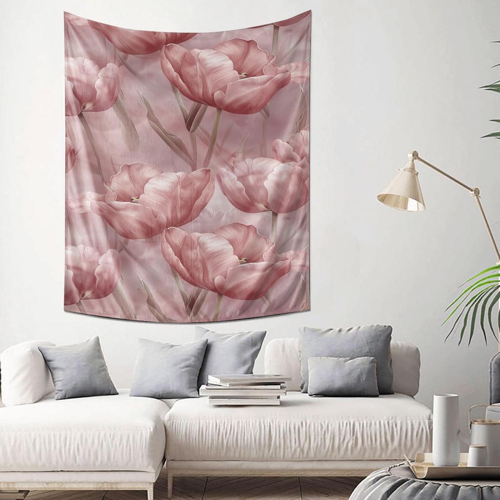 Elegant Pink Tulip Tapestry Home Decor Art Hanging Beautiful Wall Decoration