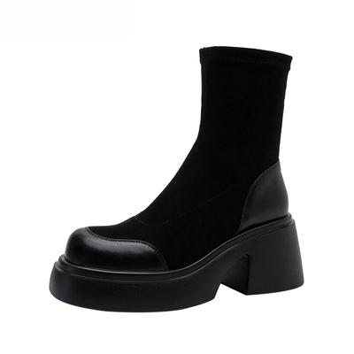 Женские ботильоны на платформе, модные короткие ботильоны без застежек, элегантные туфли на высоком квадратном каблуке, зимняя женская обувь