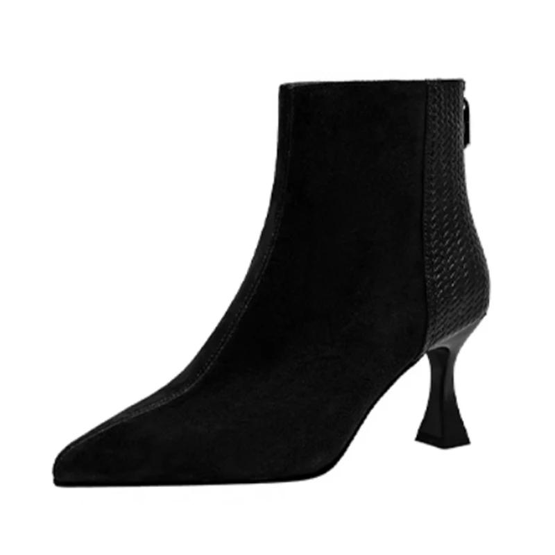 Замшевые женские ботильоны с острым носком, туфли на шпильках и среднем каблуке, женская обувь 2025 года, тренд, зимняя мода, элегантные, сексуальные, удобные, женские туфли Zapatos