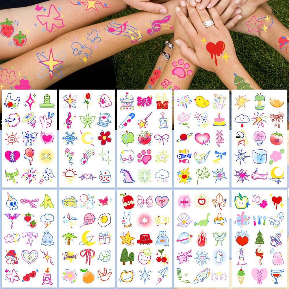 10 листов красочных допаминовых маленьких узоров татуировки наклейки для лица руки тела временные поддельные водонепроницаемые татуировки наклейки детские подарки