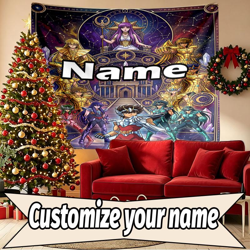 Custom Name Personalized Saint Seiya Print Tapestry, Wall Art Decor, Bedroom, Dorm, Apartment, LivingRoom, Party Backdrop, Gift for Birthday
