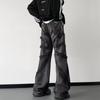 Y2K Black Street Retro High Waist Oversize Jeans Men Washed Darkwear Wide Leg Брюки