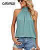 Летний однотонный вязаный жилет с подвесным воротником, футболка без рукавов для женщин