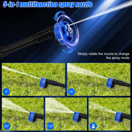 Electric Car Washing Machine Cordless Pressure Washer, Battery Powered Washer with 6-in-1 High Adjustable Nozzles, 24V Portable Power 2 Rechargeable