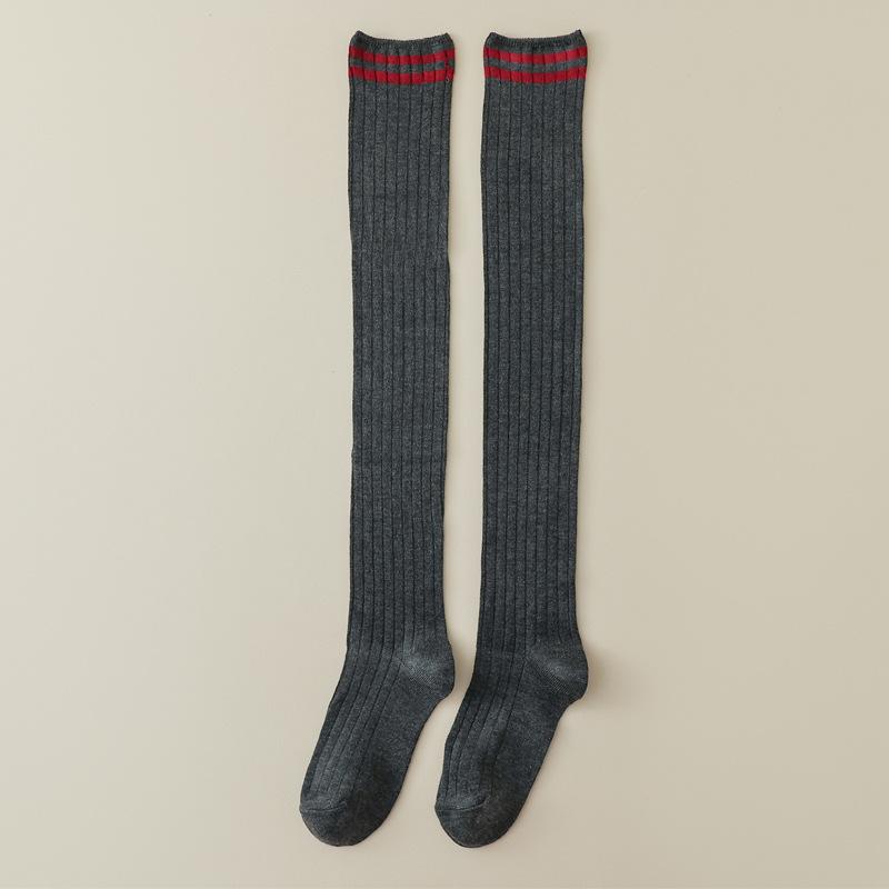 Женские чулки в японском стиле, длинные носки для школьниц в студенческом стиле, хлопковые вязаные однотонные чулки до бедра