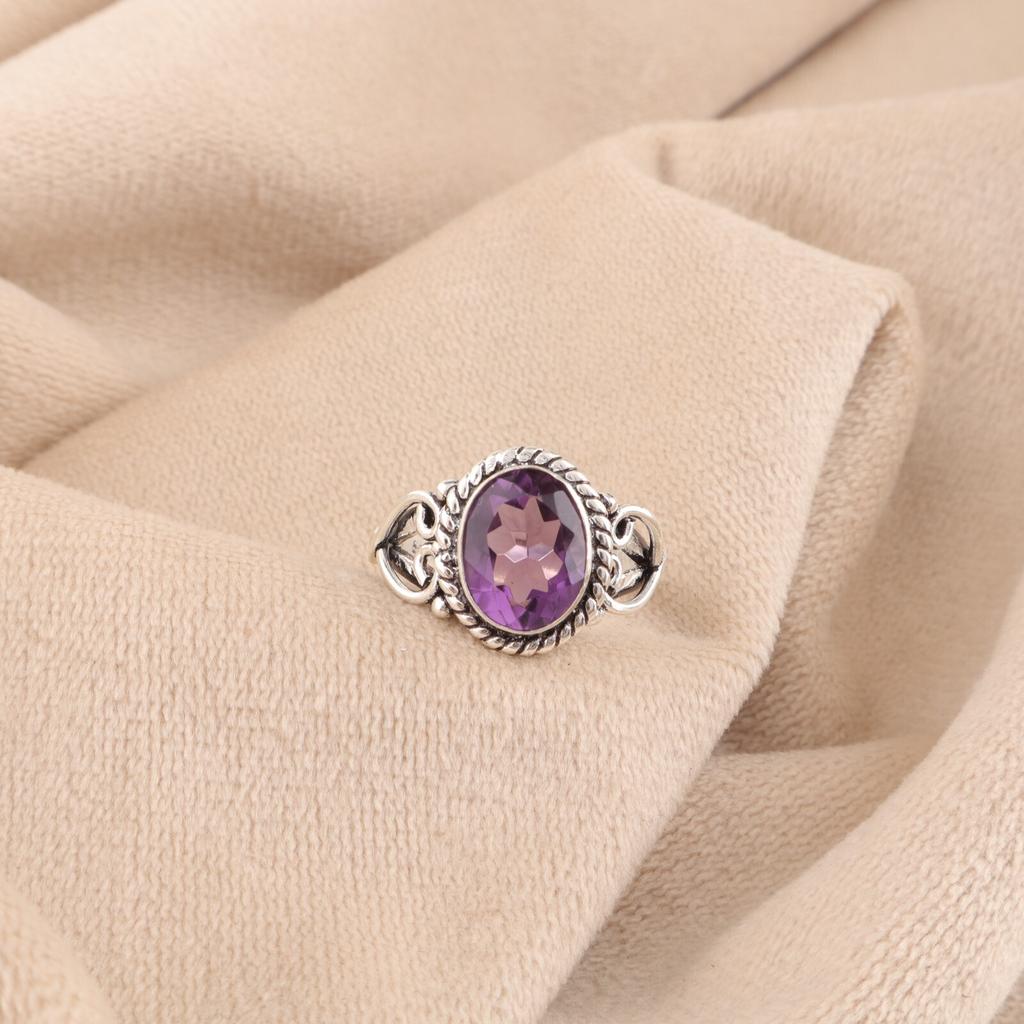 African Amethyst Gemstone 925 Sterling Silver Jewelry Handmade Partywear Ring RR-8-7
