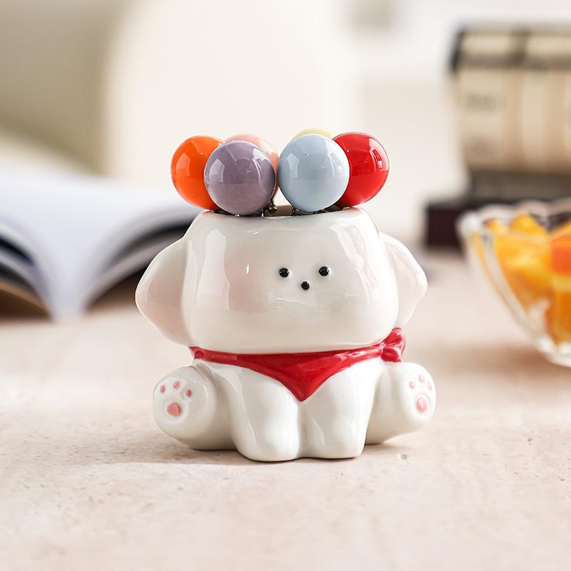 1 Set Ceramic Jar Stainless Steel Home Kitchen Dessert Cake Fruit Fork Storage Container Utensil Set, Suitable for Weddings, Banquets, Gifts,birthdays