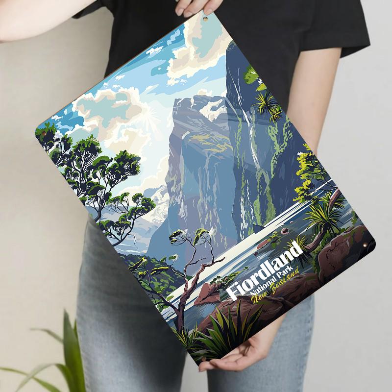 New Zealand Milford Sound Landscape Metal Wall Art Vintage Travel Souvenir Home Decor Poster
