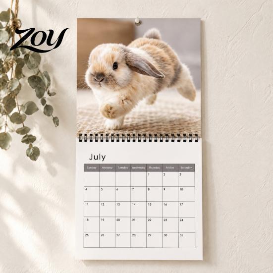 Monthly Schedule Organizer 2027 Cute Rabbit Wall Calendar, 12-Month Bunny Photography Planner with Healing Double Coil Binding, Thick Matte Paper, Pet