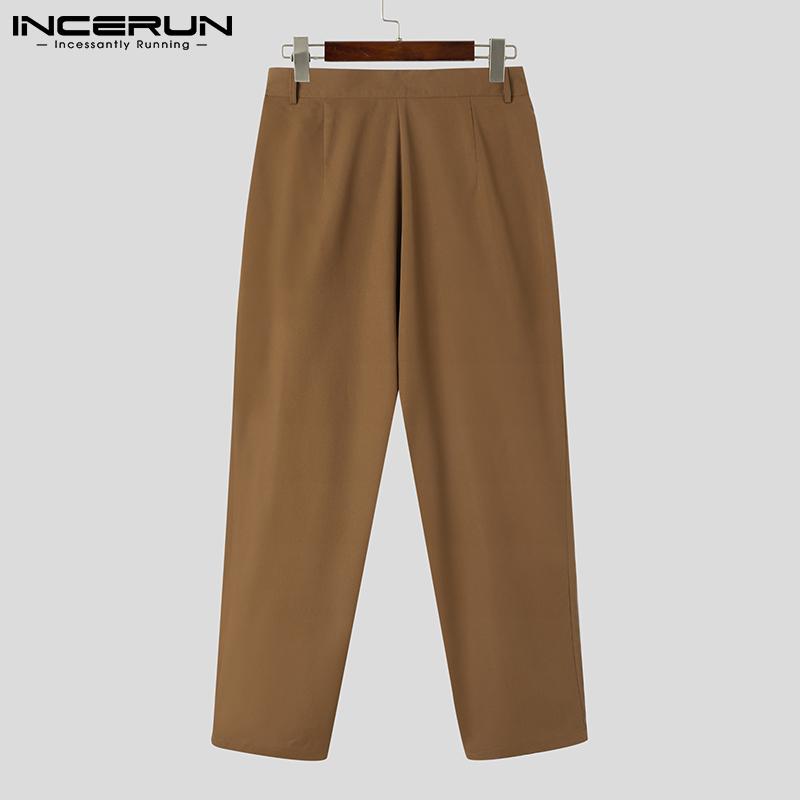 INCERUN Весенние мужские модные широкие длинные брюки для бега, однотонные повседневные свободные брюки макси, большие размеры