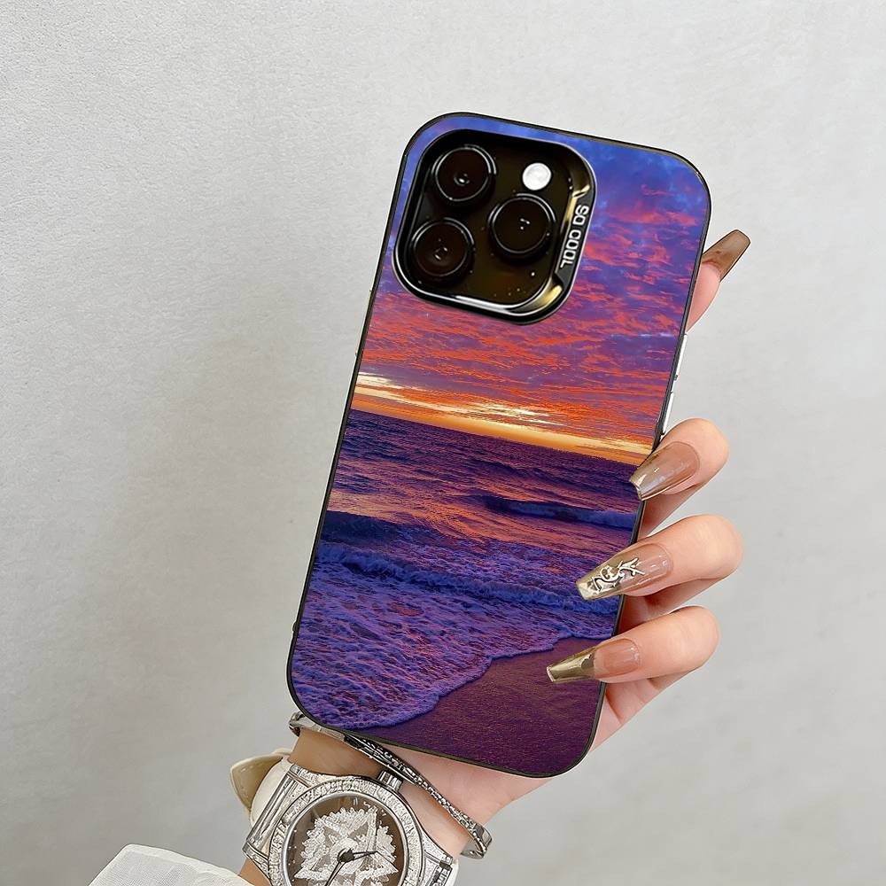 Чехол для телефона "Закат на море" для iPhone 17,16,15,14,13,12,11 Plus,Pro Max,XS,Красочный Серебристо-Черный Чехол