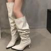 Fashion Fashion Pleated Stack Boots Autumn New Pointed Toe Splice Sleeve Non-Slip Wear-Resistant Stiletto Heel Tall Boots