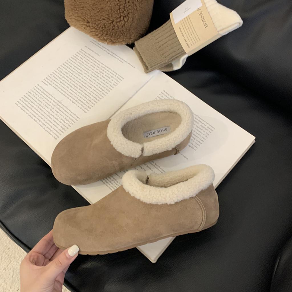 2025 Winter Warm Snow Shoes Cowhide Lamb Wool Piled Inner Heightening Wool Shoes Plush Boken Shoes Outer Wear