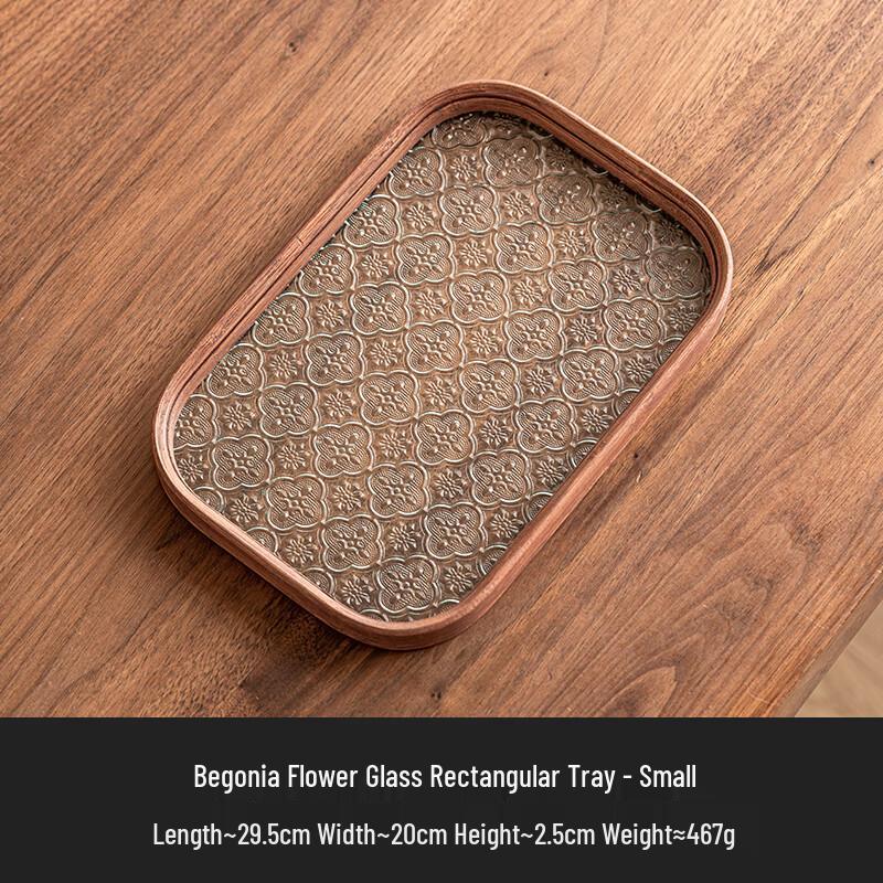 Begonia Flower Glass & Bamboo Rectangular Tea Tray