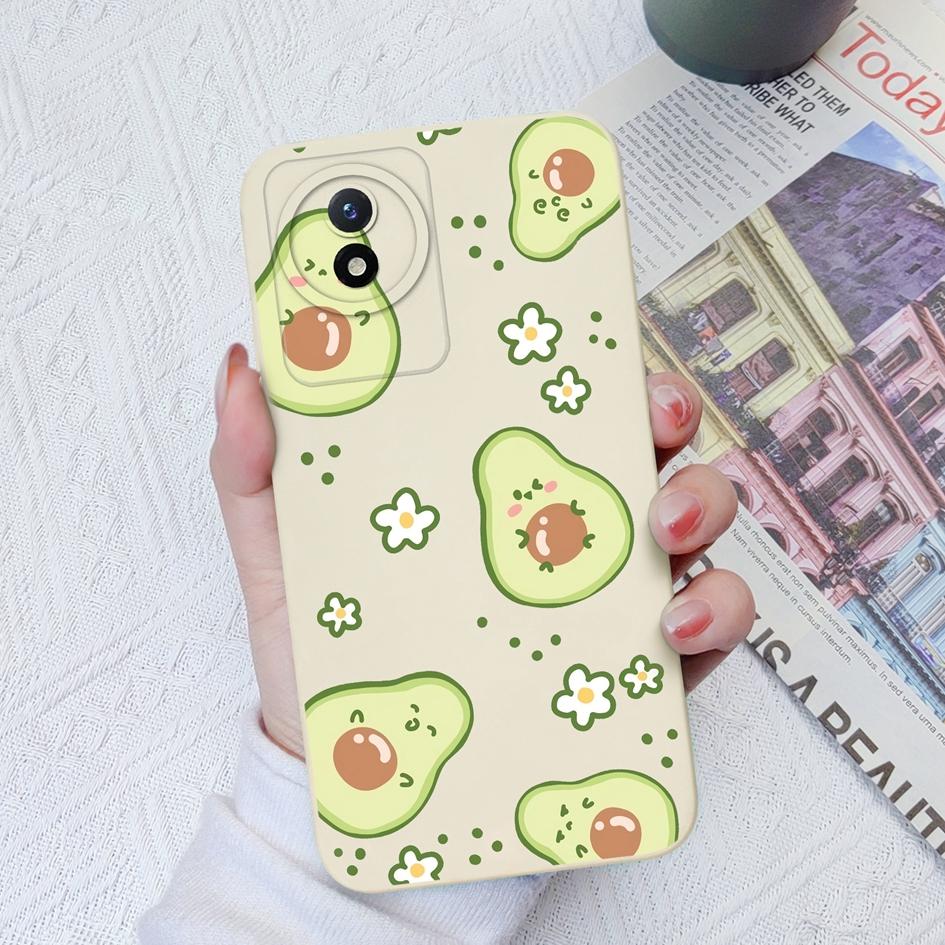 Чехол для Vivo Y02 Y02S Y91C Y11 Y12 Y70 Y72 Y73 Y20 Y51 Y16 Модный защитный цветок авокадо Жидкий силиконовый бампер для чехлов для телефонов Vivo Coque Fundas