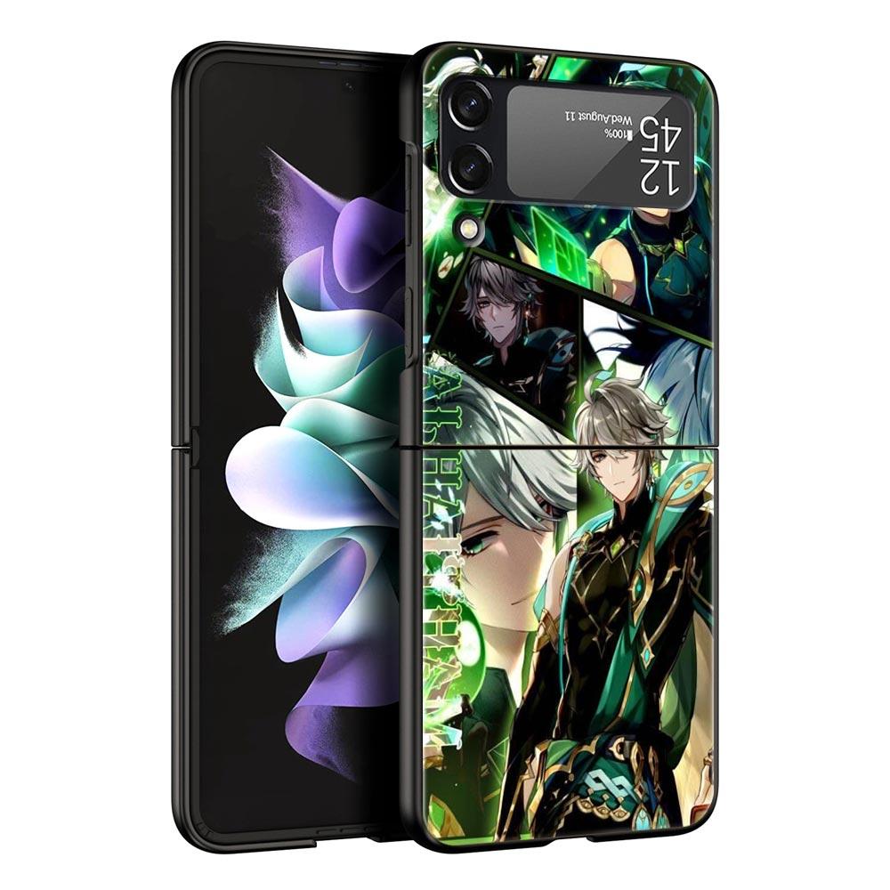 Чехол для телефона Samsung Galaxy Z Flip 3 4 5 Жесткий Черный Складной ПК Для Samsung Z Flip3 Чехол-оболочка Genshin impact ayato wanderer