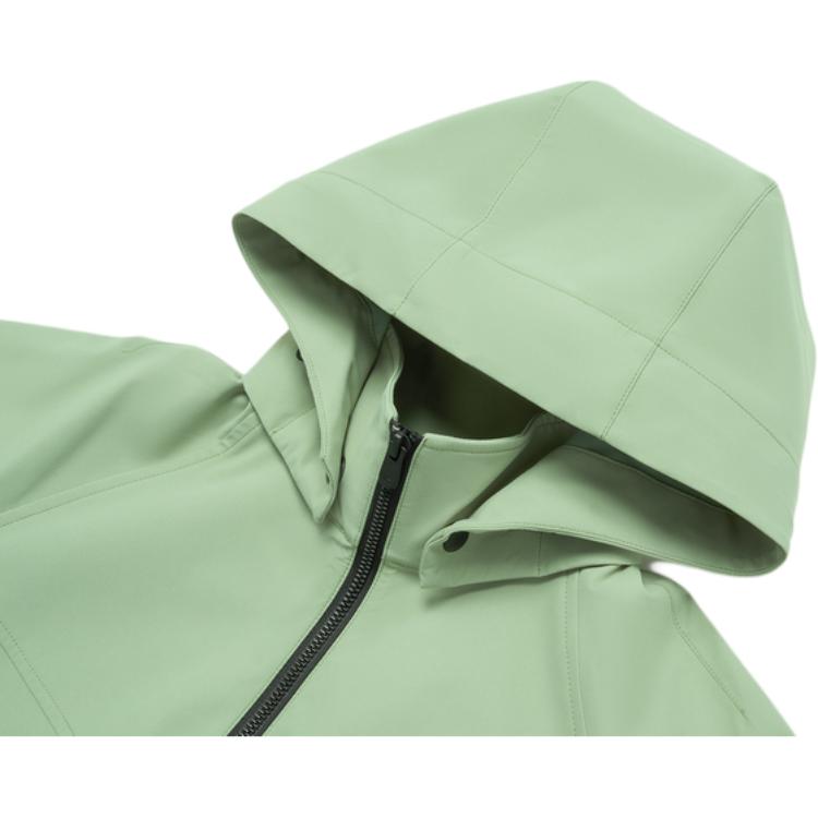 Li-Ning Ветровка женская AFDU680-1 с капюшоном на молнии, с длинным рукавом, спортивная, повседневная, для улицы, водоотталкивающая, устойчивая к УФ-излучению, однотонная, с листовым краем