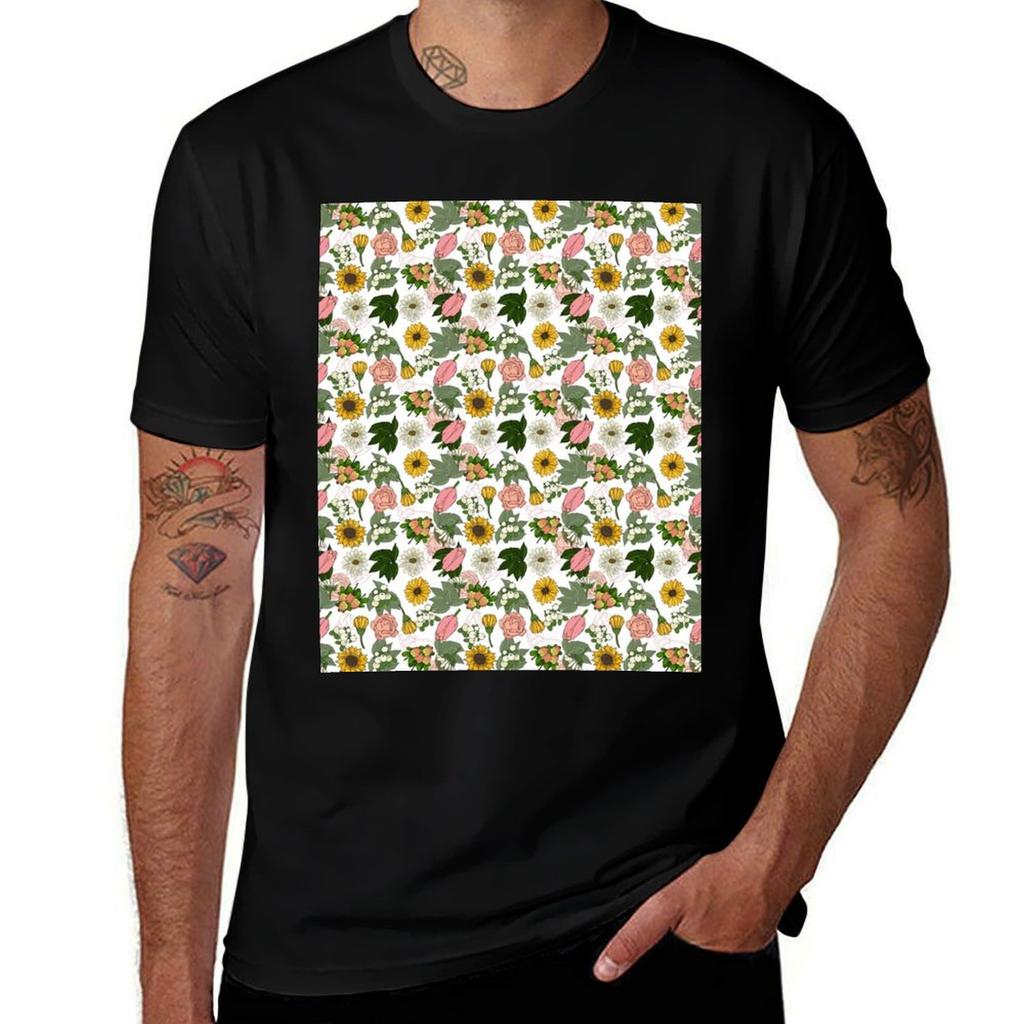 Funky retro floral white TShirt Basic Tee Shirt for Everyday Outfit